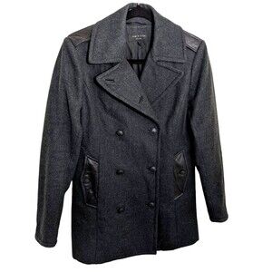 Rag & Bone Women Coat Double Breasted Gray Wool Lamb Leather Preppy Medium